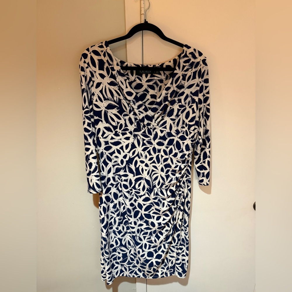 NWOT Ralph Lauren Black and White Sheath Dress V-neck 3/4 Sleeve